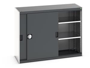 Bott cubio cupboard with lockable sliding doors 1000mm high x 1300mm wide x 525mm deep and supplied with 2 x 160kg capacity shelves.   Ideal for areas with limited space where standard outward opening doors would not be suitable.... Bott Cubio Sliding Door Cupboards restricted space tool cupboard